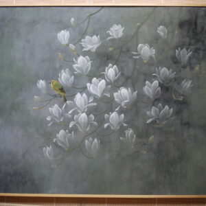 日本画 のおすすめ作品・人気作家 花白木蓮鳥奇麗幻想的リラックスモノトーン白グレー 目黒と白木蓮 インテリア絵画 アート