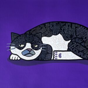 絵画 のおすすめ作品・人気作家 イラスト 動物 猫 紫色の空間に猫を置いた場合 インテリア絵画 アート