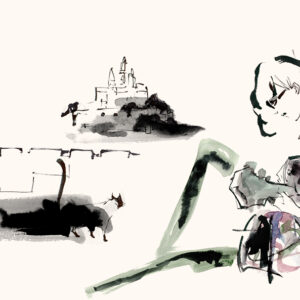手描きイラスト のおすすめ作品・人気作家 女性 猫 白黒 お城 ギター クール ファッションイラスト 人物画 抽象的 honda shinichi illustration.No8 インテリア絵画 アート