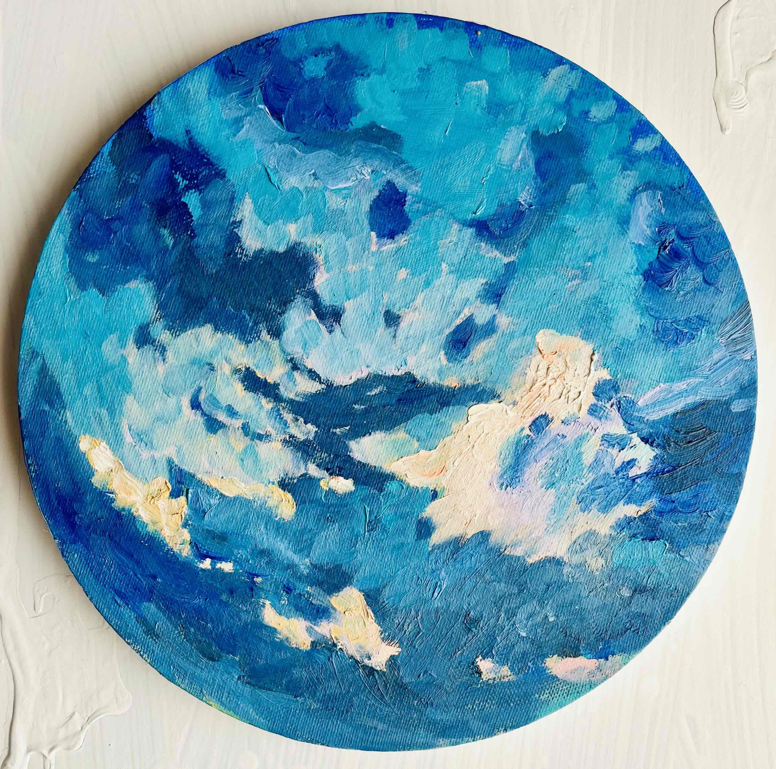 絵画 のおすすめ作品・人気作家 油彩 空 原画・油彩「PAN」絵画・直径25㎝　アート・丸形キャンバス インテリア絵画 アート