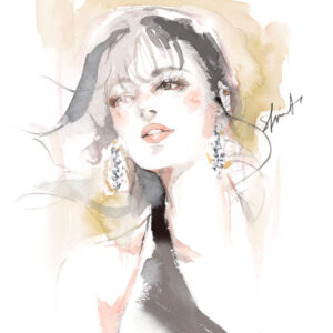 イラスト のおすすめ作品・人気作家 女性 白黒 ガーリー ゴールド ジュエリー ドレス ファッションイラスト 人物画 抽象的 honda shinichi illustration.No27 インテリア絵画 アート