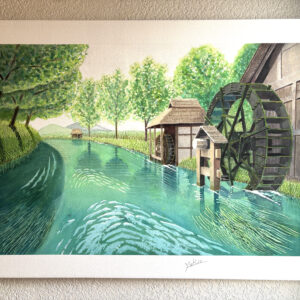 水彩画 のおすすめ作品・人気作家 水車小屋清流水草木々 水車小屋の在る風景 インテリア絵画 アート