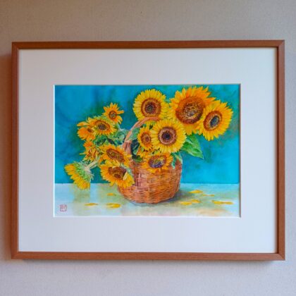 水彩画 のおすすめ作品・人気作家 水彩画　花　ひまわり　静物画 満ち足りた午後（ひまわり） インテリア絵画 アート