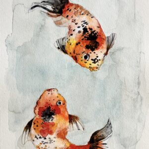 水彩画 のおすすめ作品・人気作家 動物 水彩画 金魚 Yuka Mitsufuji yukaarts アート販売 アート買う インテリア リアリズム 光藤有佳 写実画 朱文金 インテリア絵画 アート