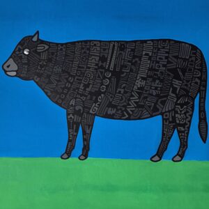 絵画 のおすすめ作品・人気作家 イラスト 動物 黒 牛 牛は、何か用があってあなたを見ているわけではない インテリア絵画 アート