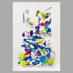 ペン画 ドローイングのおすすめ作品・人気作家 抽象画 カラフル ドローイング 街 記憶 風景画 Fragments of a City in Memory インテリア絵画 アート