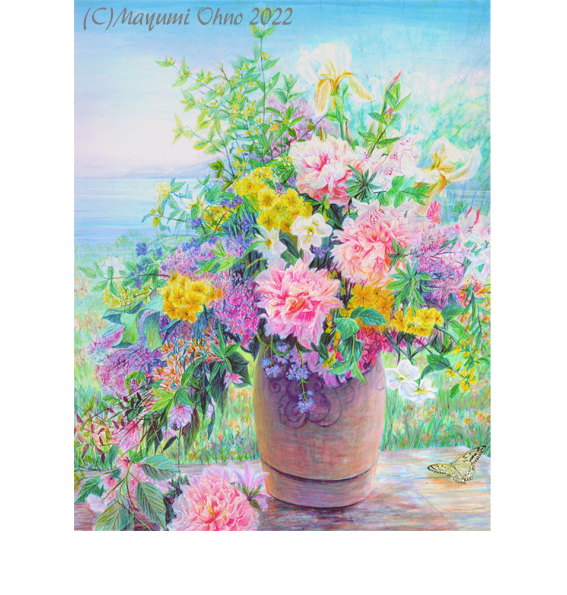 水彩画 のおすすめ作品・人気作家 水彩画 花 アクリル画 フラワー フラワーアレンジメント 版画 花の絵 額装湖畔の花アメリカで版画化 インテリア絵画 アート