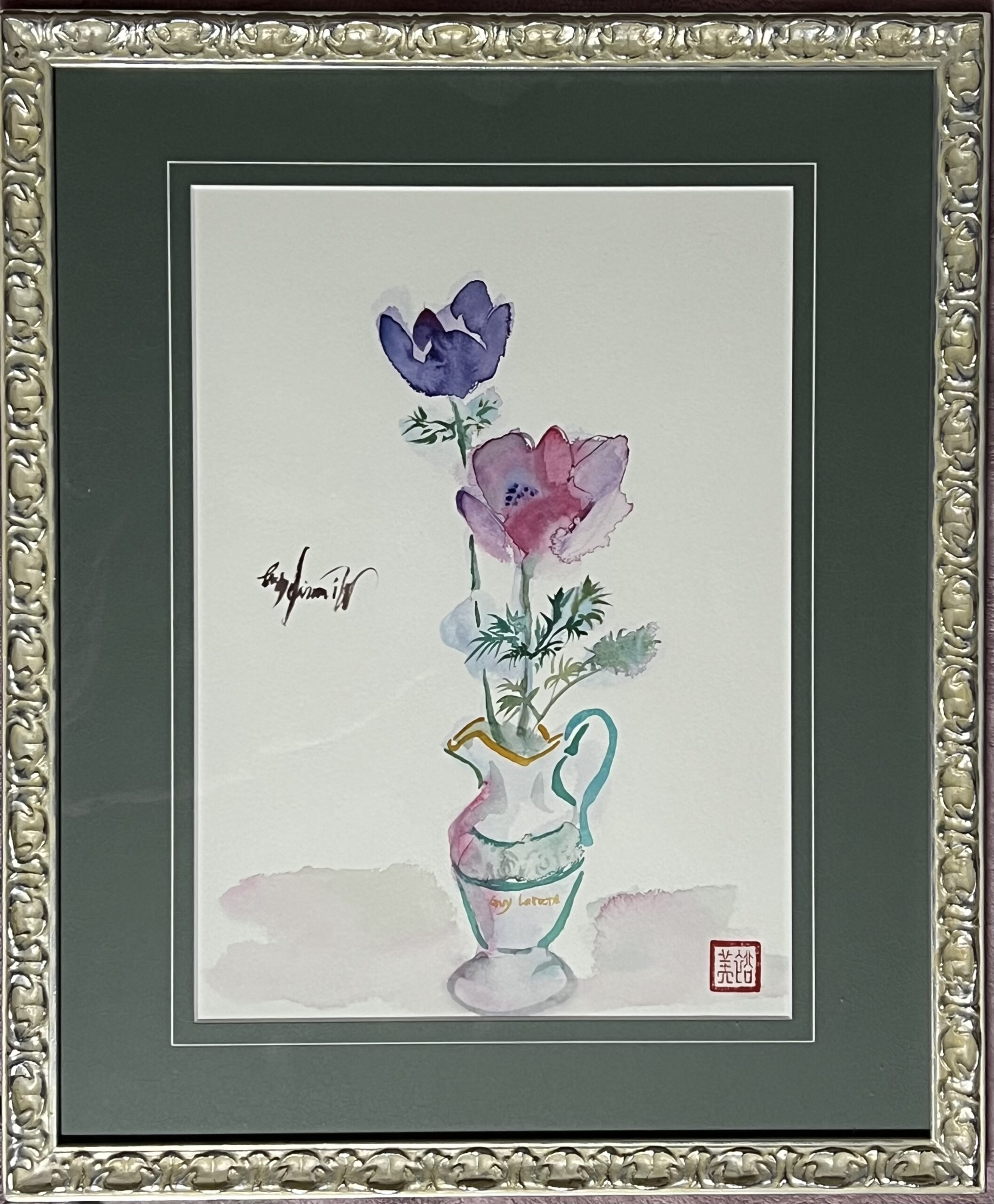 アネモネ＊額装水彩画＊原画 F4号 | 渡邉裕美 ｜インテリア絵画 アート