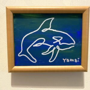 Uncategorized 海 アクリル画 シャチ シンプル 一本線 小作品 海洋生物 青 泳ぐシャチ インテリア絵画 アート