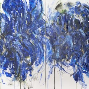 絵画 のおすすめ作品・人気作家 抽象画 花 黄色 フラワー フローラル ボタニカル Flowers　/ 青い花をテーマにした現代アート作品　2連キャンバス インテリア絵画 アート