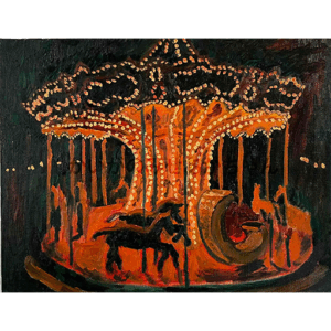 絵画 のおすすめ作品・人気作家 油彩 メリーゴーランド 原画・油彩「夜のメリーゴーランド５」絵画・F6（32×41㎝）アート・キャンバス インテリア絵画 アート
