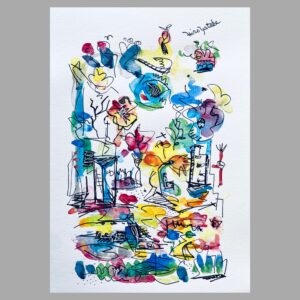 ペン画 ドローイングのおすすめ作品・人気作家 抽象画 カラフル 街 記憶 郷愁 風景画 Homeward, Scattered インテリア絵画 アート