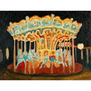 絵画 のおすすめ作品・人気作家 メリーゴーランド 遊園地 原画・油彩「夜のメリーゴーランド2」絵画・F6(32×41㎝)アート・キャンバス インテリア絵画 アート