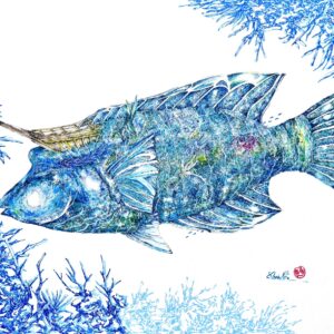 水彩画 のおすすめ作品・人気作家 宇宙 水彩画 魚 ペン画 海洋生物 青 The Blue Star | 原画 インテリア絵画 アート