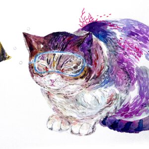 水彩画 のおすすめ作品・人気作家 イラスト 動物 水彩画 海 猫 ペン画 生物 子守唄に誘われて。 | 原画 インテリア絵画 アート