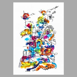 ペン画 ドローイングのおすすめ作品・人気作家 抽象画 カラフル 思い出 街 記憶 風景画 City, Passing Season インテリア絵画 アート