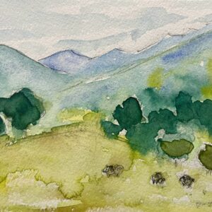 水彩画 のおすすめ作品・人気作家 イタリア　田園風景 谷間の牧場 インテリア絵画 アート