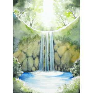 水彩画 のおすすめ作品・人気作家 イラスト 森 水彩画 緑 アート 原画 太陽 日差し 林 水 水彩 水辺 滝 絵画 陽 風景画 青碧の光彩 インテリア絵画 アート