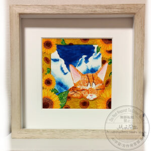 手描きイラスト のおすすめ作品・人気作家 猫 ペン画 原画 夏 『夏空と陽だまり』”Summer Sky and Sunny Nap” インテリア絵画 アート