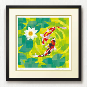 版画 のおすすめ作品・人気作家 緑 黄色 fineart modernart Nature インテリアアート ファインアート モダンアート 新緑 睡蓮 額付き 額装品 鯉 憩い（WA-034・40角） インテリア絵画 アート