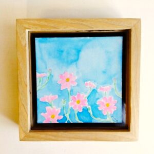 水彩画 のおすすめ作品・人気作家 水彩画 花 コスモス 水彩 水彩絵の具 秋 秋桜 青 風景 風景画 「コスモス」※ボックス額入り（12㎝角） インテリア絵画 アート
