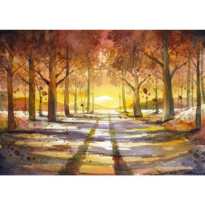 水彩画 のおすすめ作品・人気作家 イラスト 光 木 森 水彩画 緑 自然 アート 並木道 原画 散歩 水彩 秋 紅葉 絵画 葉 銀杏 陽 風景画 紅い並木道 インテリア絵画 アート