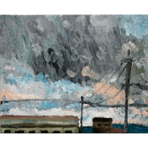絵画 のおすすめ作品・人気作家 工場 空 雲 風景 原画・油彩「工場と空」絵画・F3（22×27㎝）アート・キャンバス インテリア絵画 アート