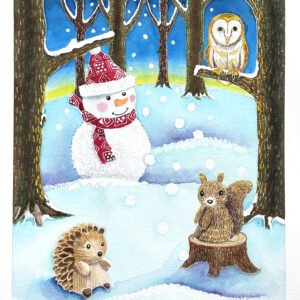 手描きイラスト のおすすめ作品・人気作家 スノーマン森木立動物クリスマス 森の中のクリスマス インテリア絵画 アート