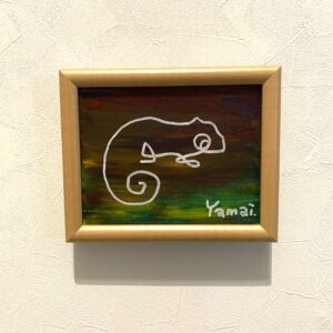 その他 油絵 緑 F0 は虫類 カメレオン シンプル プレゼント ポスカ 爬虫類 茶色 一本線のカメレオン インテリア絵画 アート