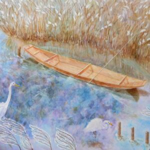 油絵 のおすすめ作品・人気作家 鳥 オギ 川 水 秋 舟 船 青 オギの声 インテリア絵画 アート
