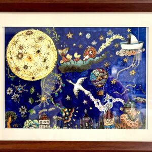 イラスト のおすすめ作品・人気作家 夜 星 夢 月 星月夜の夢旅行 インテリア絵画 アート