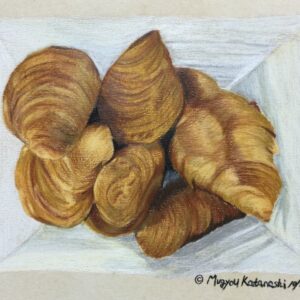 ペン画 ドローイングのおすすめ作品・人気作家 平面作品 クロワッサン パステル紙 パン 色鉛筆 Croissant インテリア絵画 アート