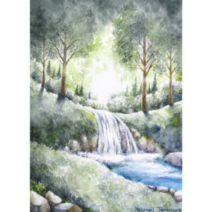 水彩画 のおすすめ作品・人気作家 イラスト 光 木 森 水彩画 緑 自然 アート 原画 散歩 水彩 滝 絵画 葉 陽 風景画 翠波の彩 インテリア絵画 アート