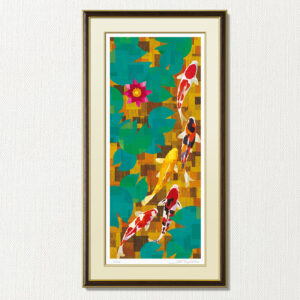 版画 のおすすめ作品・人気作家 緑 fineart modernart Nature インテリアアート ファインアート モダンアート 睡蓮 額付き 額装品 鯉 新涼回遊（WA-022・35×70） インテリア絵画 アート