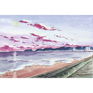水彩画 のおすすめ作品・人気作家 海 自然 原画 夕日 夕焼け 景色 水彩 空 紫 絵画 風景 風景画 紫苑 インテリア絵画 アート
