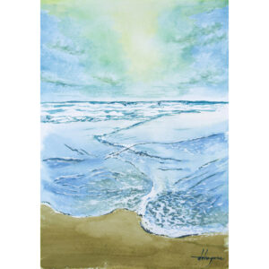 水彩画 のおすすめ作品・人気作家 光 海 原画 朝日 水彩 波 空景色 絵画 風景 風景画 波と光と インテリア絵画 アート