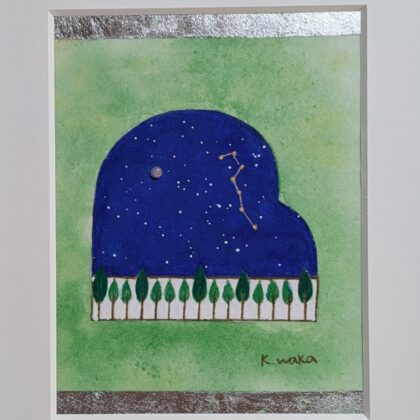 日本画 のおすすめ作品・人気作家 アートのある暮らし mineral パワーストーン ピアノ青 日本画 星座 誕生石 鉱物 森の中のソロリサイタル インテリア絵画 アート