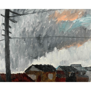 絵画 のおすすめ作品・人気作家 曇り空 風景画 原画・油彩「住宅の在る風景」絵画・F3（22×27㎝）アート・キャンバス インテリア絵画 アート