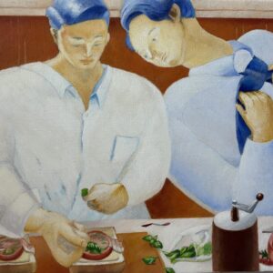 油絵 のおすすめ作品・人気作家 オイルペイント 人物 油彩 油絵 blue breakfast Figure morning oilpaint 朝 朝食 青 バジルがなかなか終わらない インテリア絵画 アート