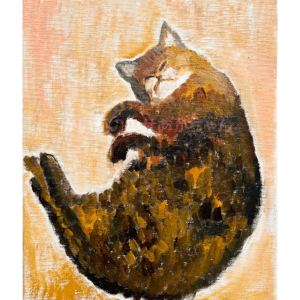 絵画 のおすすめ作品・人気作家 油彩 猫 原画「眠る猫」F3・油彩 インテリア絵画 アート