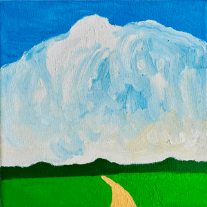 絵画 のおすすめ作品・人気作家 入道雲 田園風景 原画・油彩「夏雲と田んぼ道　１」絵画・S0（18㎝角） インテリア絵画 アート