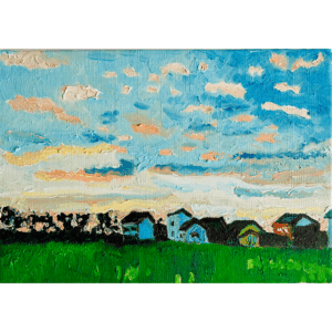 絵画 のおすすめ作品・人気作家 油彩画 風景画 原画・油彩「朝の空2」絵画・サムホール(16×23㎝) インテリア絵画 アート