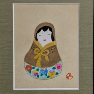 日本画 のおすすめ作品・人気作家 アートのある暮らし mineral だるま パワーストーン ブラウン 日本画 縁起物 誕生石 鉱物 タイガーアイで描いた花だるま インテリア絵画 アート